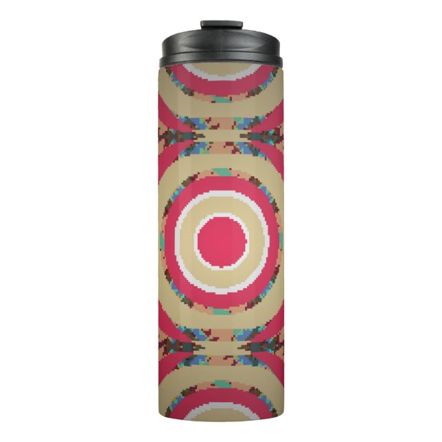 Beige, rosa und blaue Textur. Abstrakte Ornamente. Thermosbecher (Vorderseite)