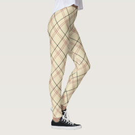 Beige Rosa und Schwarz Elegant Kariert Leggings