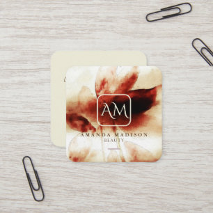 Beige Rose Gold Mit Monogramm Social Media Blumeng Quadratische Visitenkarte