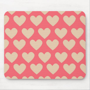 Beige Rot Niedlich Einfaches Herzmuster Mousepad