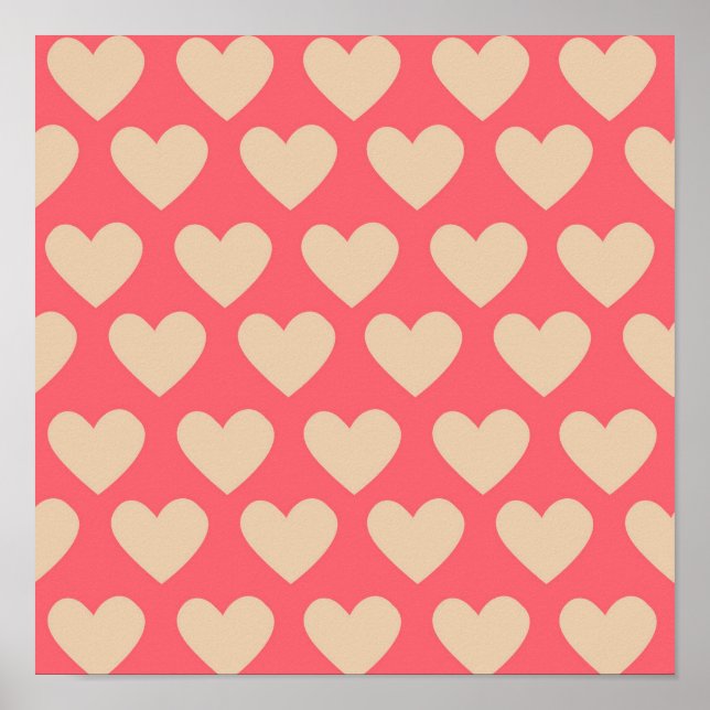 Beige Rot Niedlich Einfaches Herzmuster Poster (Vorne)