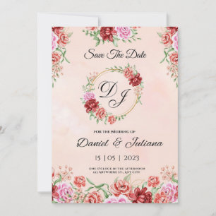 Beige rote Aquarell-Blumenkarte, elegante Blumen f Einladung