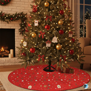 Beige-rote illustrative Weihnachten Polyester Weihnachtsbaumdecke