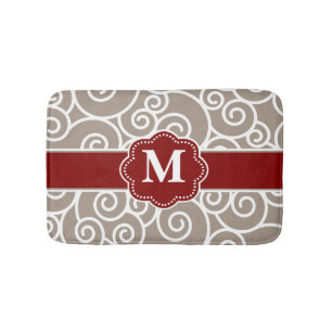 Beige rote Strudel-Monogramm-Badematte Badematte