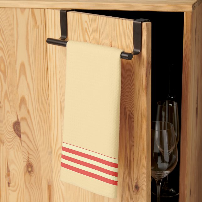 Beige + Roter Streifen Trim Küche Geschirr Handtuc Geschirrtuch (Drittel gefaltet)