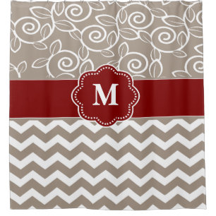 Beige roter Strudel-Zickzack Monogramm Duschvorhang