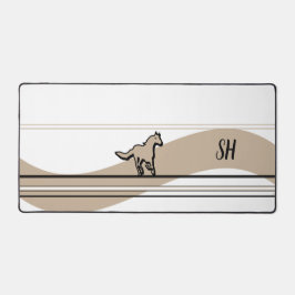 Beige Running Horse Form und Initialdesign Schreibtischunterlage