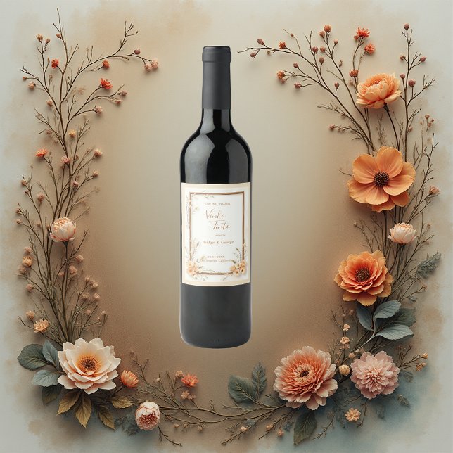 Beige Rustikale Blumenhochzeit Weinetikett (Von Creator hochgeladen)
