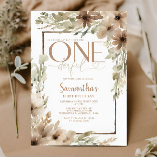 Beige Rustikale Flora ist nicht einmal ein Geburts Einladung