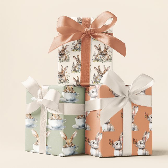 Beige, Sage & Amber Bunny Oaster Geschenkpapier Set (Beige, Sage & Amber Bunny Easter Wrapping Paper Sheets)