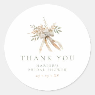 Beige & Sage Blume & Bow Brautparty Vielen Dank Runder Aufkleber