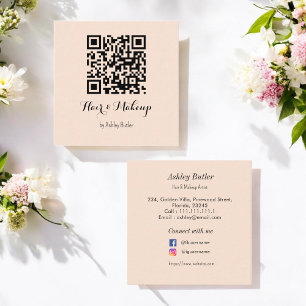 Beige Salon QR Code Haair Make up Business Card Quadratische Visitenkarte