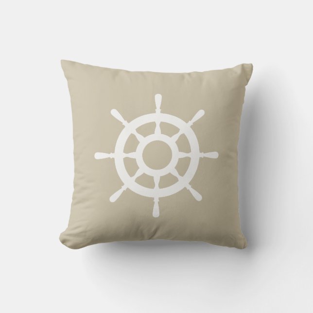 Beige Sand Ships Wheel Helm Kissen (Vorderseite)