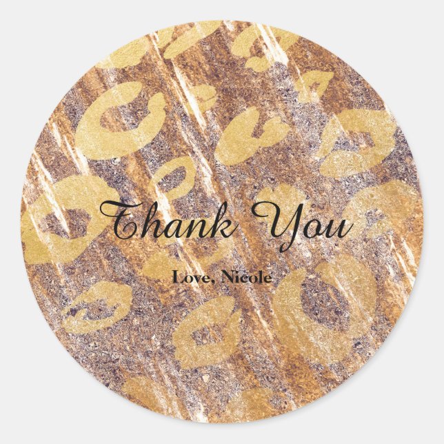 Beige Sandy Shimmer Leopard Print Glamour Gefallen Runder Aufkleber (Vorderseite)