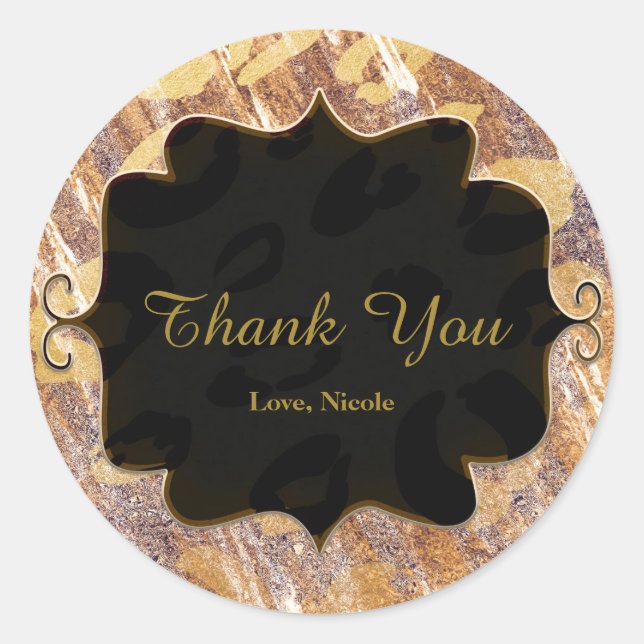 Beige Sandy Shimmer Leopard Print Glamour Gefallen Runder Aufkleber (Vorderseite)