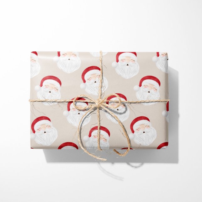 Beige Santa Claus Face Weihnachtswrapping Papier Geschenkpapier (Von Creator hochgeladen)