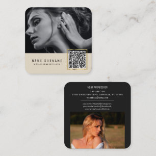 Beige scannbare Strichcode QR-Foto  Quadratische Visitenkarte