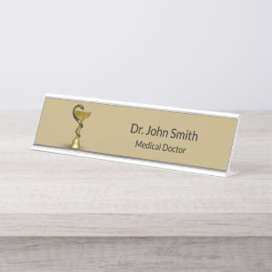 Beige Schlange Bowl Hygieia Gold Medical Caduceus Schreibtischnamensplakette