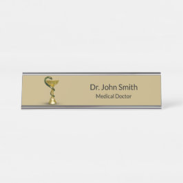 Beige Schlange Bowl Hygieia Gold Medical Caduceus Schreibtischnamensplakette