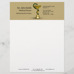 Beige Schlange Bowl Medical Hygieia Gold Caduceus Briefbogen