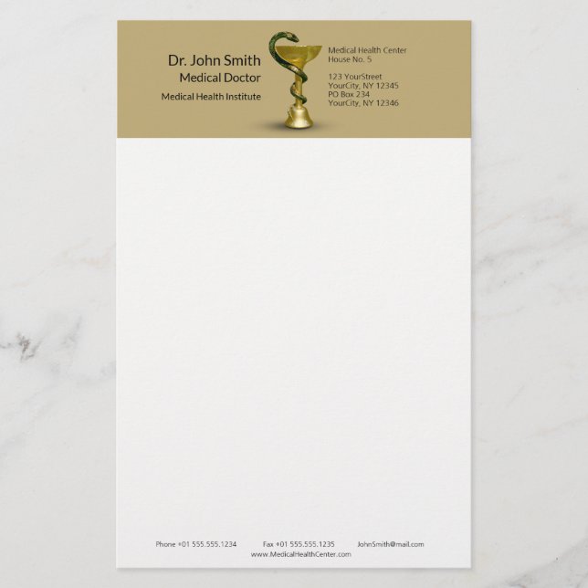 Beige Schlange Medical Bowl Hygieia Gold Caduceus Briefpapier (Vorderseite)