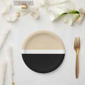 Beige Schwarz Abstrakter Streifen Pappteller