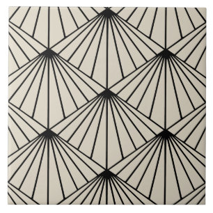 Beige & Schwarz Art Deco Lüftermuster Diamant Fliese