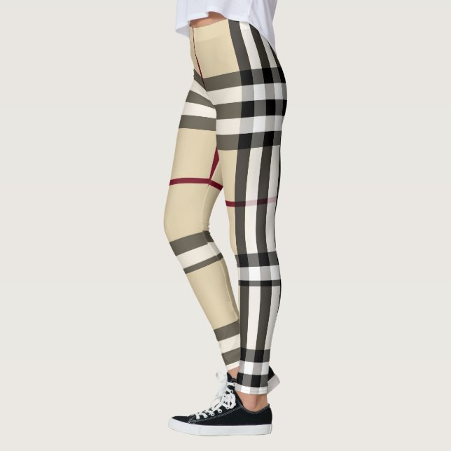 Beige/Schwarz/Rot/Weiß Karierte Leggings (Links)