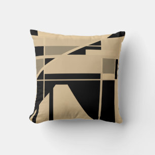 Beige Schwarz Taupe Brauner Geometrischer Abstrakt Kissen