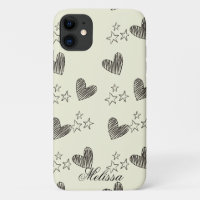 Beige Schwarz-Weiß-Minimal-Herz-Sternchen-Skript