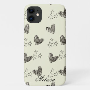 Beige Schwarz-Weiß-Minimal-Herz-Sternchen-Skript Case-Mate iPhone Hülle