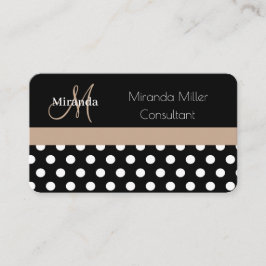 Beige Schwarz-weiße Polka Dot Monogram Business Ca Visitenkarte