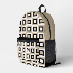 Beige Schwarz-weißes geometrisches Kunstmuster des Bedruckter Rucksack