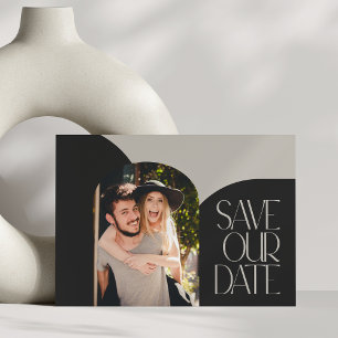 Beige Schwarze Chic Moderne Bogen Foto Hochzeit Postkarte
