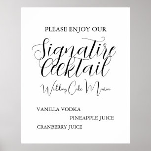Beige schwarze Skripte Hochzeitssignatur Drink Pos Poster