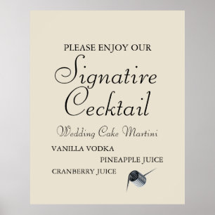 Beige schwarze Skripte Hochzeitssignatur Drink Pos Poster