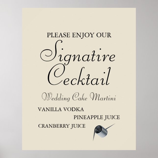 Beige schwarze Skripte Hochzeitssignatur Drink Pos Poster (Vorne)