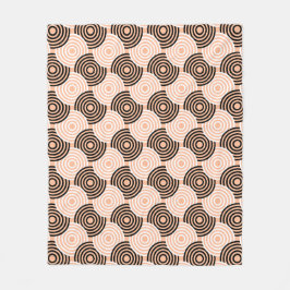 Beige Schwarzer Ring Art-Deko Retro 60er Muster Fleecedecke