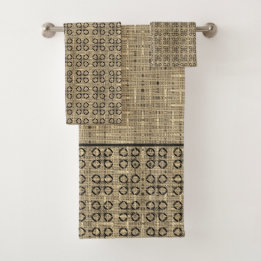 Beige-schwarzes Webmuster Badhandtuch Set