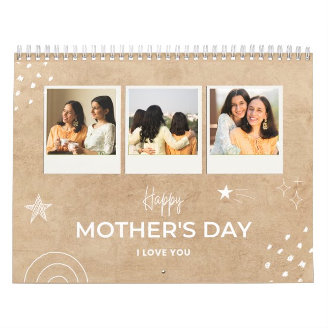 Beige Scribble Happy Mother's Day Custom Foto Kalender (Titelbild)