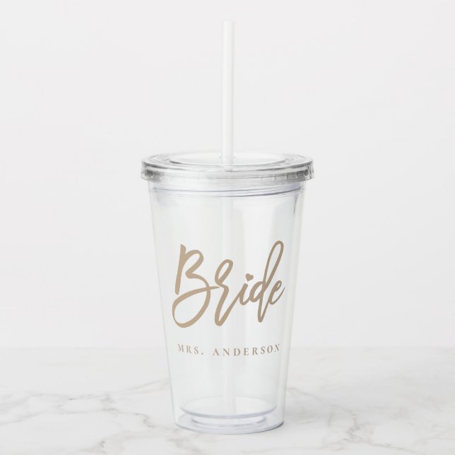 Beige Script Bride Acryltrinkbecher (Vorderseite)