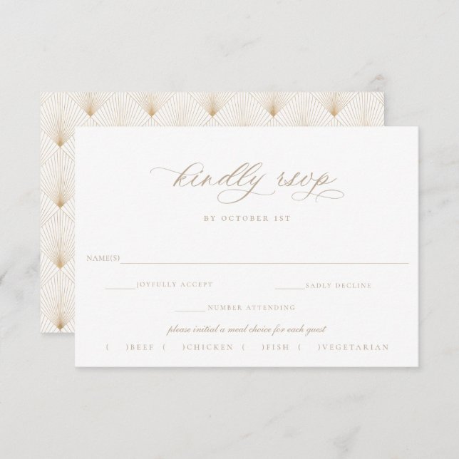 Beige Script Wedding RSVP Essenswahl (Vorne/Hinten)