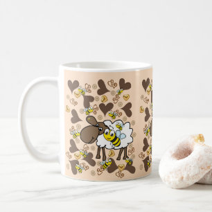 Beige Sheep Brown Hearts Tasse