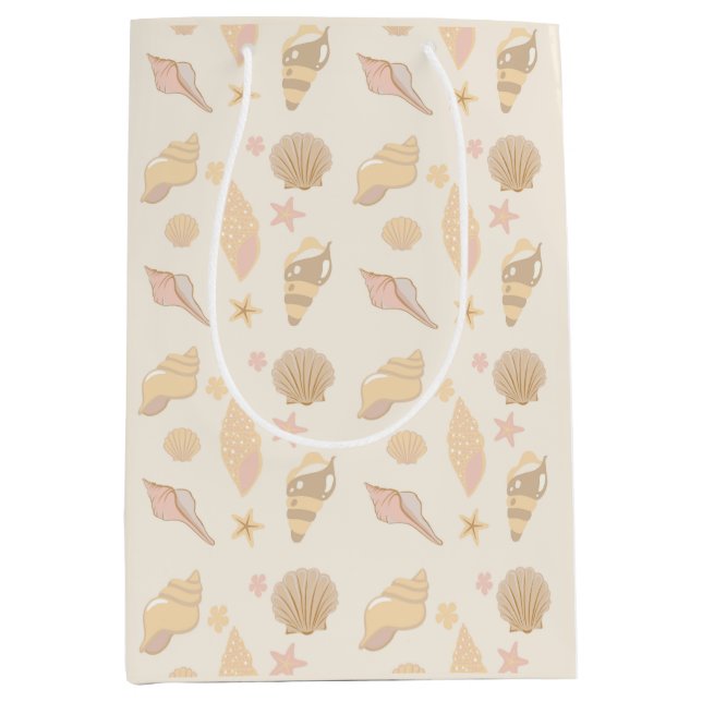 Beige Shells Pattern Mittlere Geschenktüte (Vorderseite)
