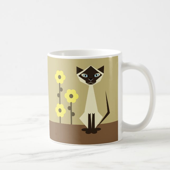 Beige Siamesen Katze und Blumencoffee Tasse (Rechts)
