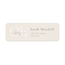 Beige Simple Chic Oh Baby Shower Rücksendeadresse