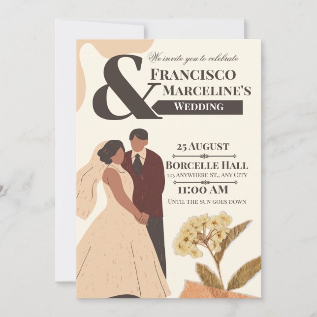 Beige Simple Scrapbook Wedding Invitation Einladung (Vorderseite)
