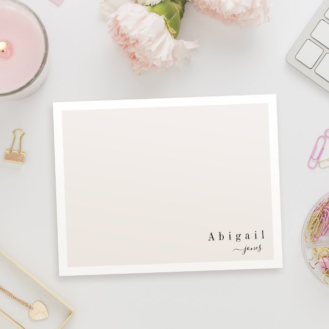 Beige Simple Script Moderne personalisiert Station Mitteilungskarte (Beige Simple Script Modern personalized Stationery Note Card)