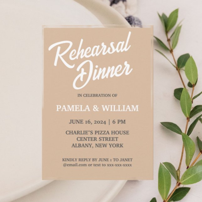 Beige Simple Style Hochzeit Probe Dinner Einladung (In Situ Wedding)