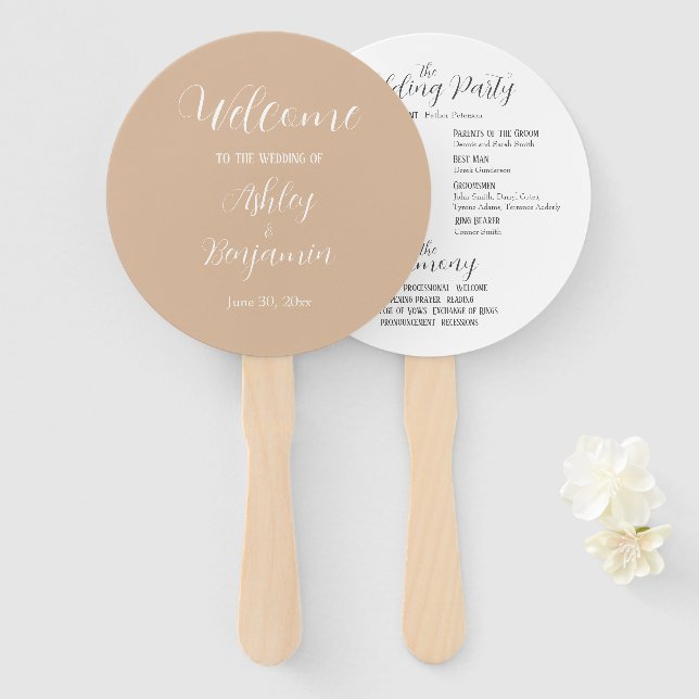 Beige Simple Wedding Fächer (Vorne und Hinten)